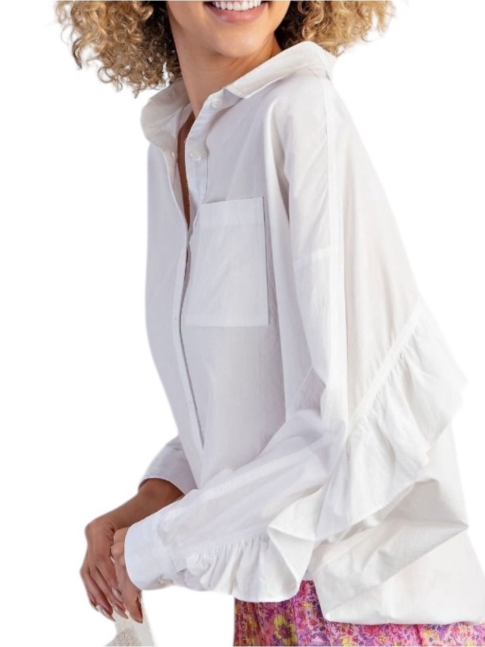 easel Button-down Ruffle Top - Picture 2 of 4